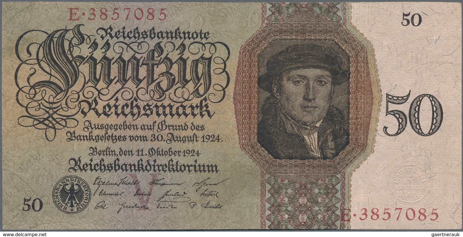 Deutschland - Deutsches Reich Bis 1945: 50 Reichsmark 1924, Holbein-Serie, Udr.V Serie E, Ro.170a, H - Altri & Non Classificati