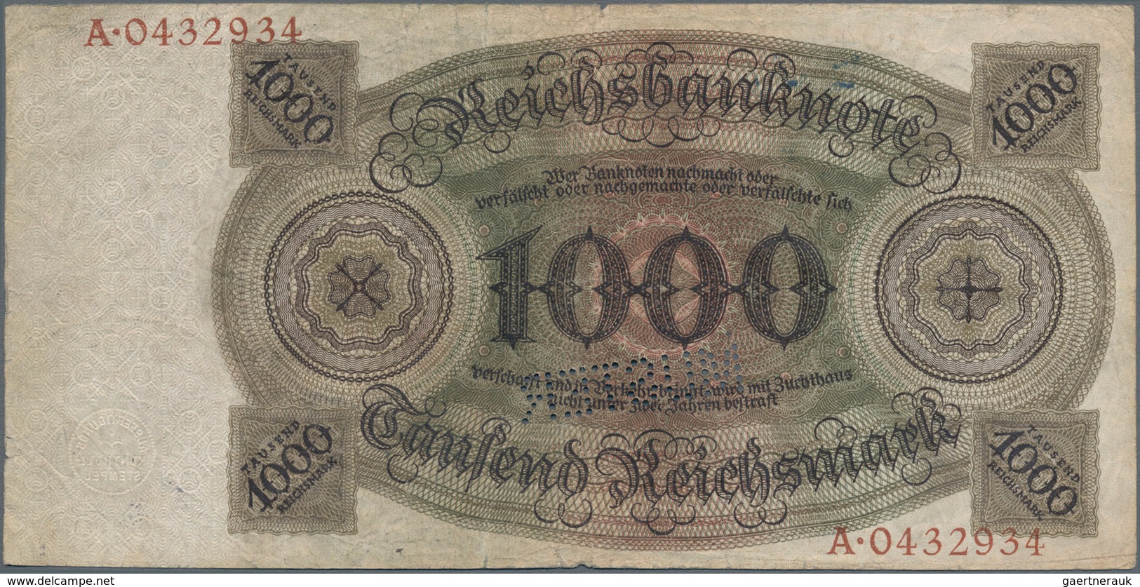 Deutschland - Deutsches Reich Bis 1945: Lot Mit 4 X 1000 Reichsmark Holbein Serie 1924, Mit UDr./Ser - Otros & Sin Clasificación
