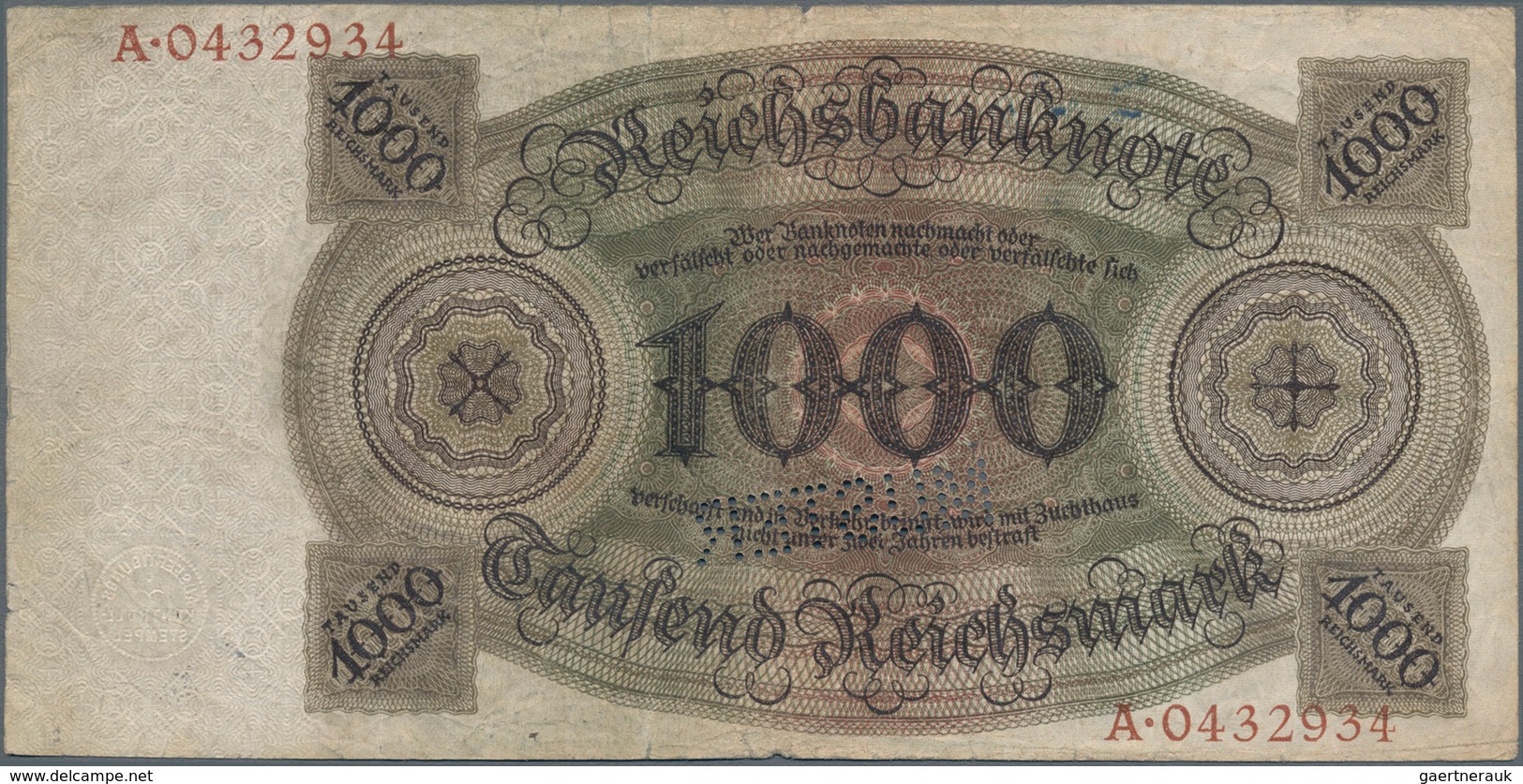 Deutschland - Deutsches Reich Bis 1945: Lot Mit 4 X 1000 Reichsmark Holbein Serie 1924, Mit UDr./Ser - Sonstige & Ohne Zuordnung