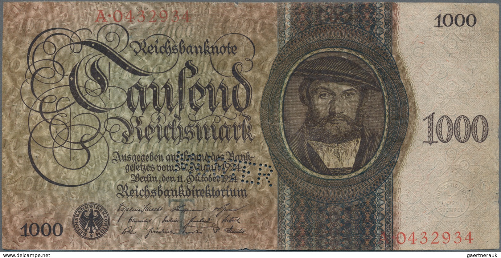 Deutschland - Deutsches Reich Bis 1945: Lot Mit 4 X 1000 Reichsmark Holbein Serie 1924, Mit UDr./Ser - Altri & Non Classificati