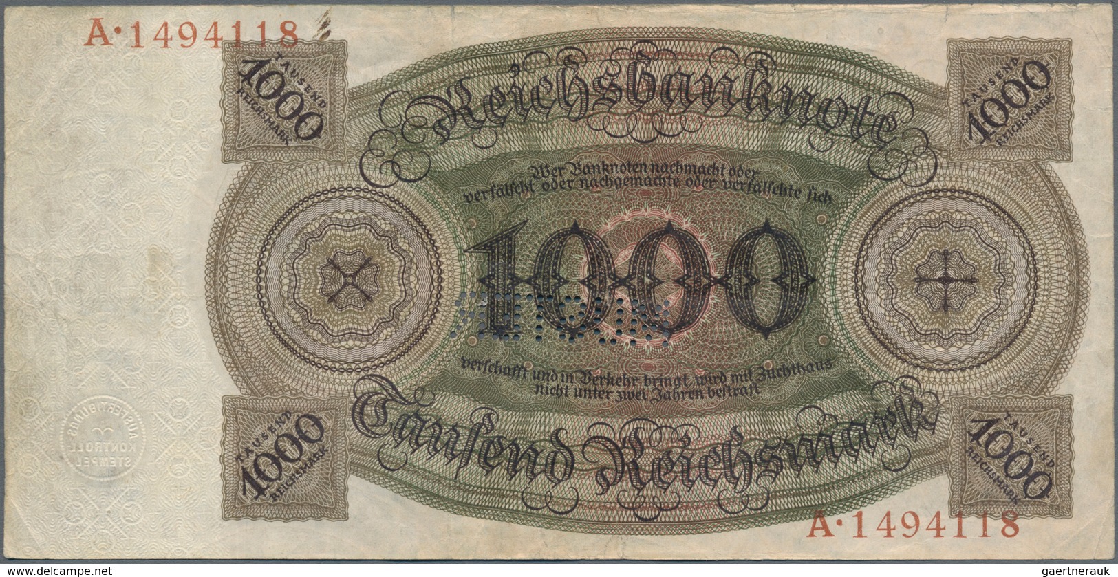 Deutschland - Deutsches Reich Bis 1945: Lot Mit 4 X 1000 Reichsmark Holbein Serie 1924, Mit UDr./Ser - Andere & Zonder Classificatie