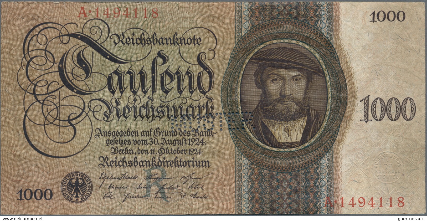 Deutschland - Deutsches Reich Bis 1945: Lot Mit 4 X 1000 Reichsmark Holbein Serie 1924, Mit UDr./Ser - Andere & Zonder Classificatie