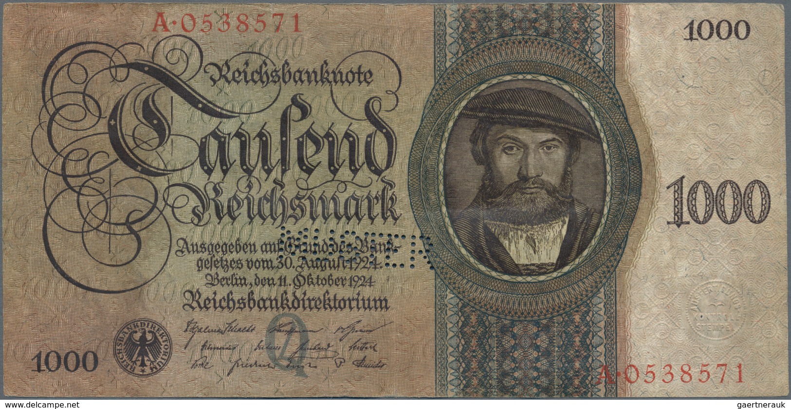 Deutschland - Deutsches Reich bis 1945: Lot mit 4 x 1000 Reichsmark Holbein Serie 1924, mit UDr./Ser
