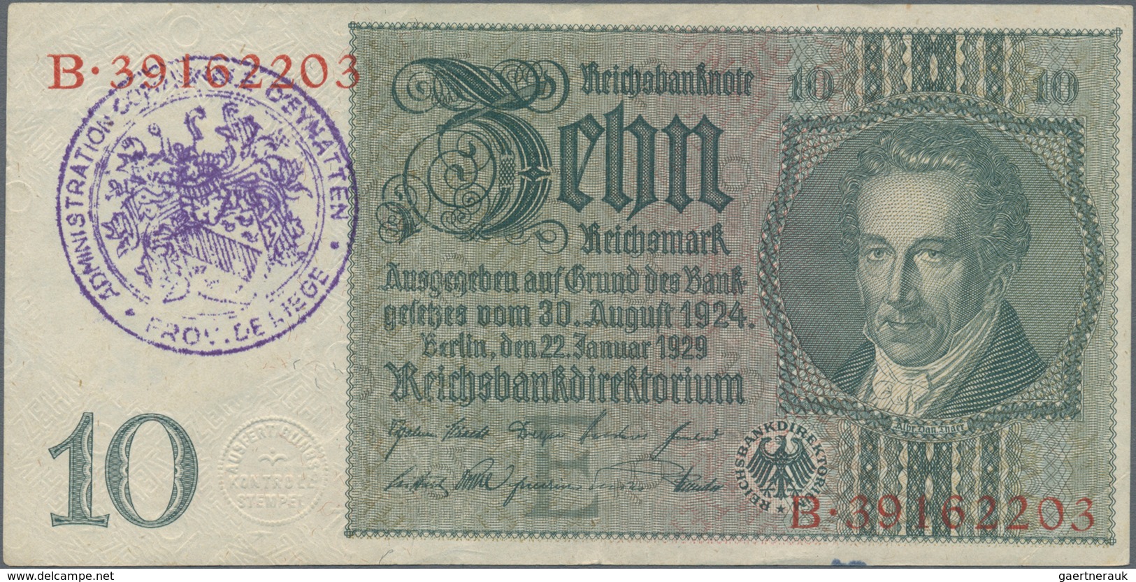 Deutschland - Deutsches Reich bis 1945: Großes Lot mit 25 belgischen Abstempelungen auf 10 Reichsmar