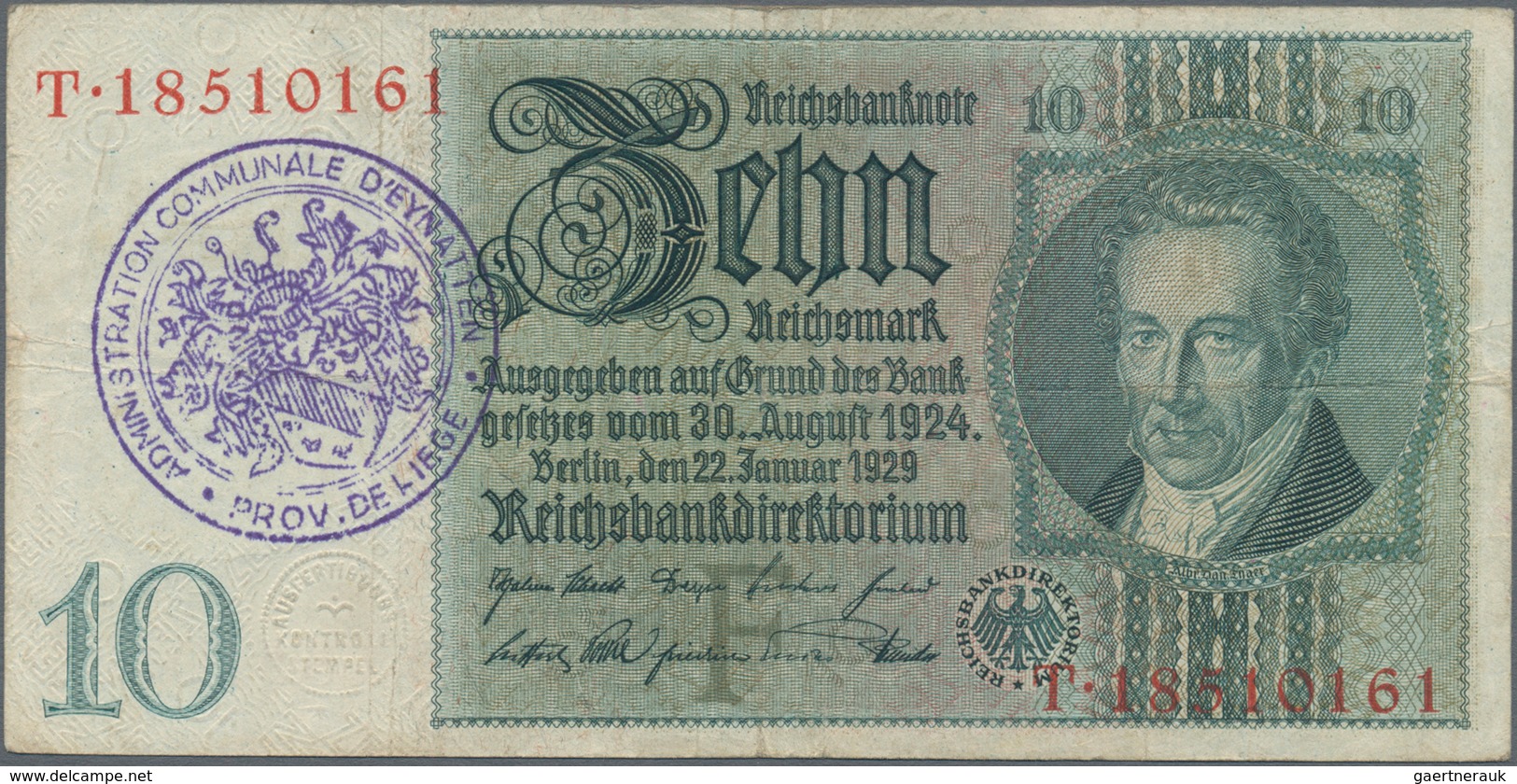 Deutschland - Deutsches Reich bis 1945: Großes Lot mit 25 belgischen Abstempelungen auf 10 Reichsmar