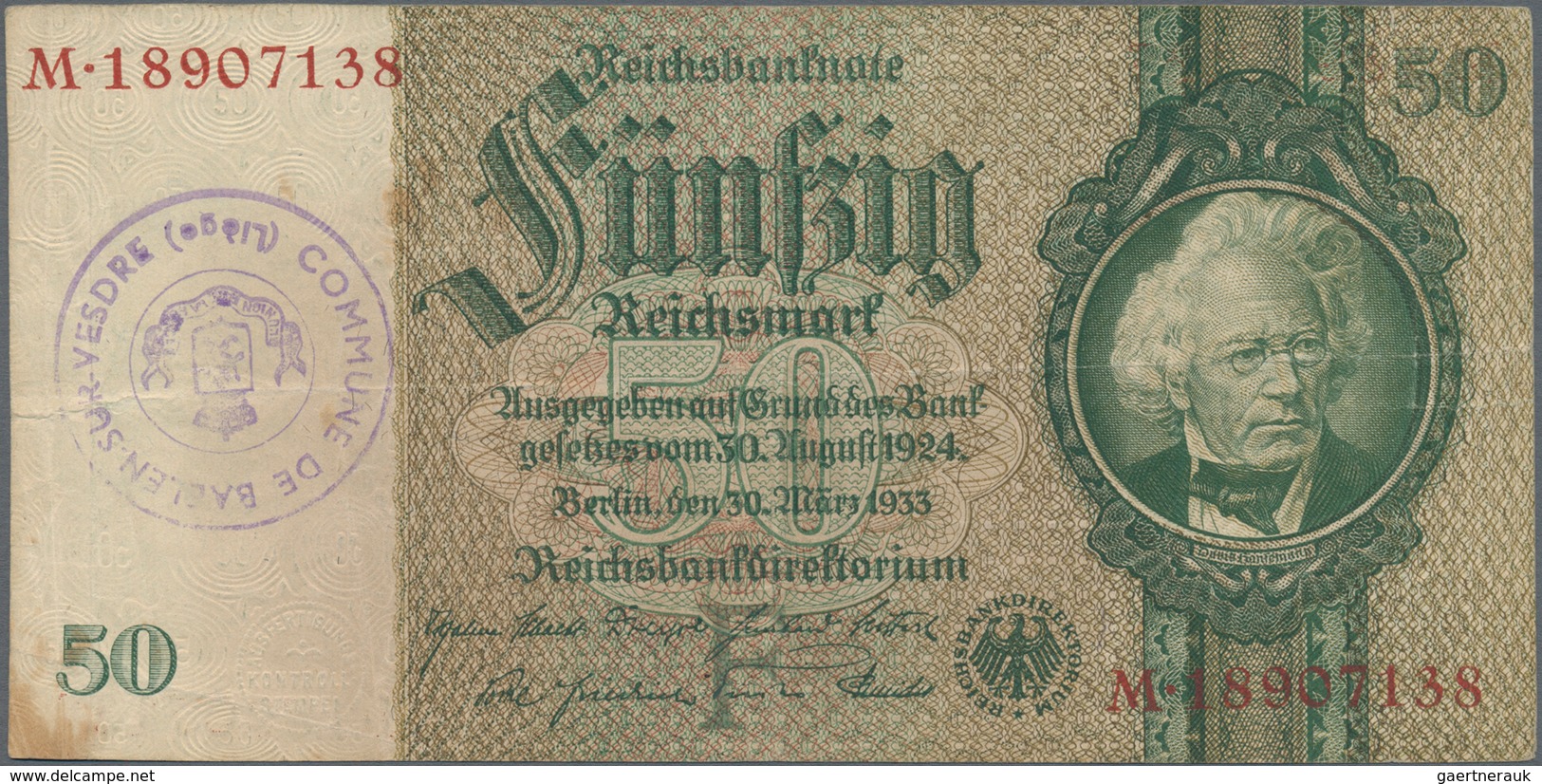 Deutschland - Deutsches Reich Bis 1945: Großes Lot Mit 15 Belgischen Abstempelungen Auf 50 Reichsmar - Altri & Non Classificati