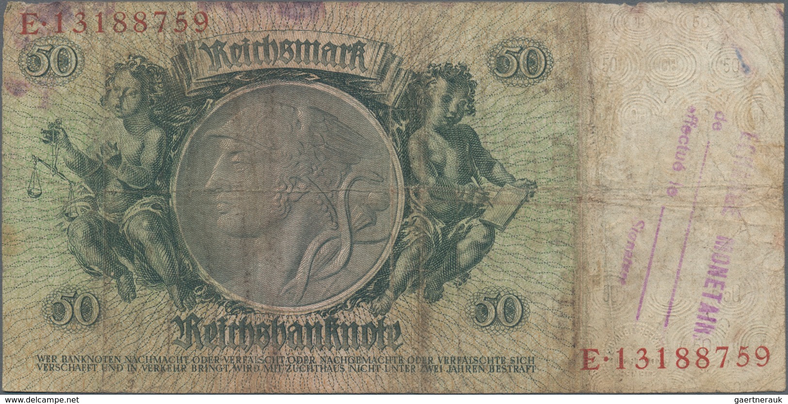Deutschland - Deutsches Reich bis 1945: Großes Lot mit 15 belgischen Abstempelungen auf 50 Reichsmar