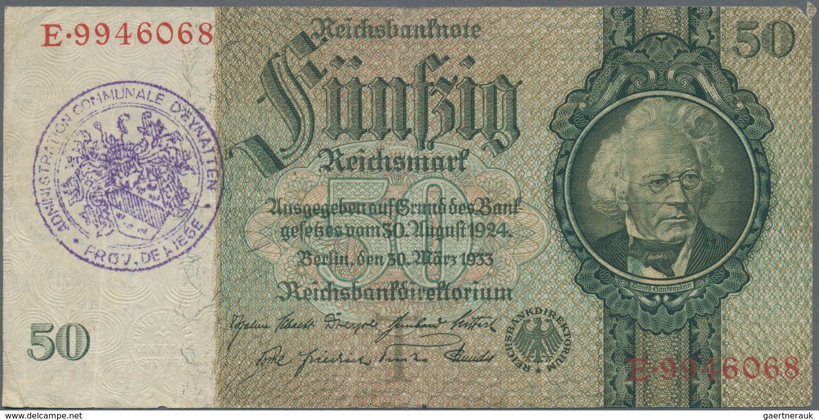 Deutschland - Deutsches Reich bis 1945: Großes Lot mit 15 belgischen Abstempelungen auf 50 Reichsmar