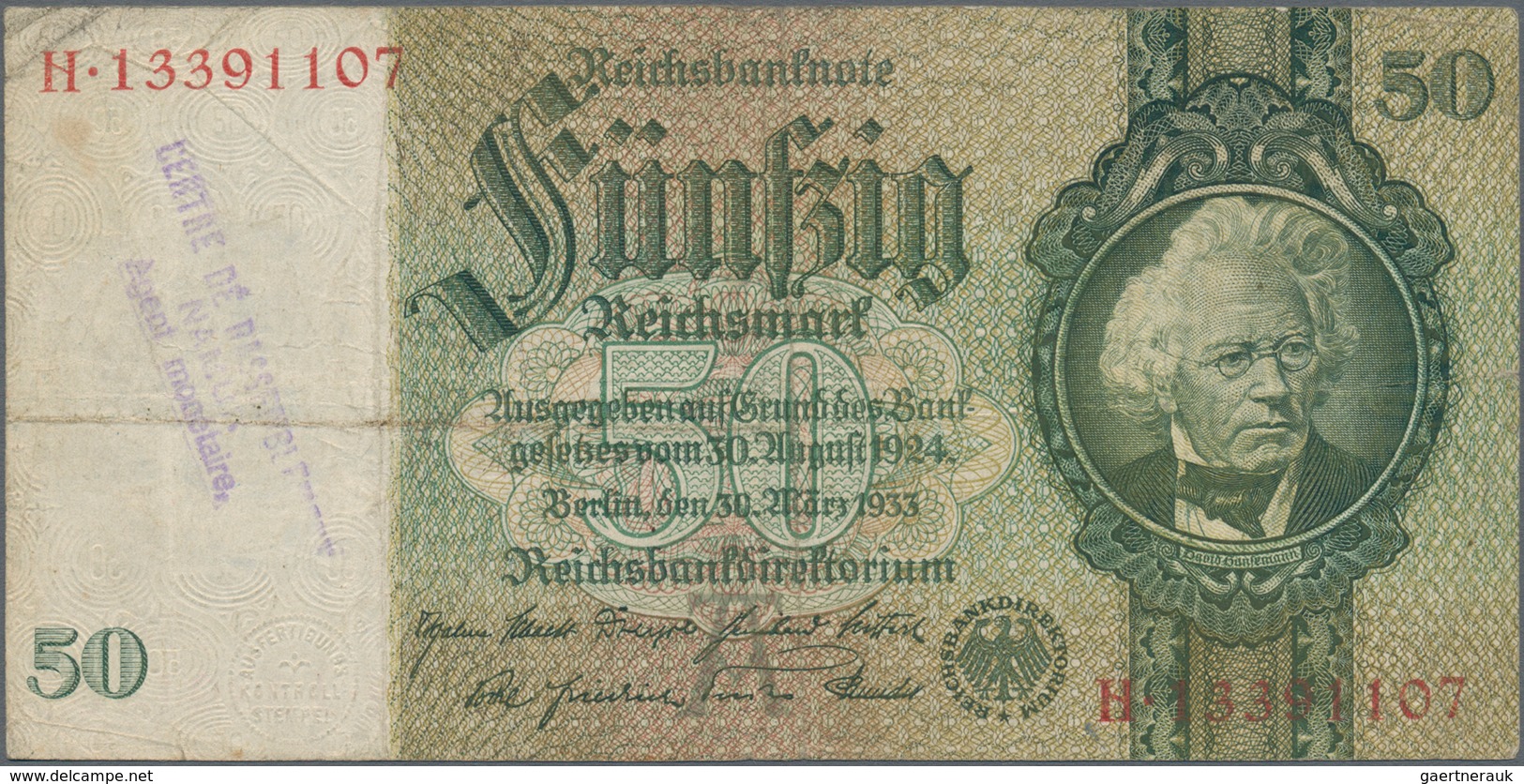 Deutschland - Deutsches Reich bis 1945: Großes Lot mit 15 belgischen Abstempelungen auf 50 Reichsmar