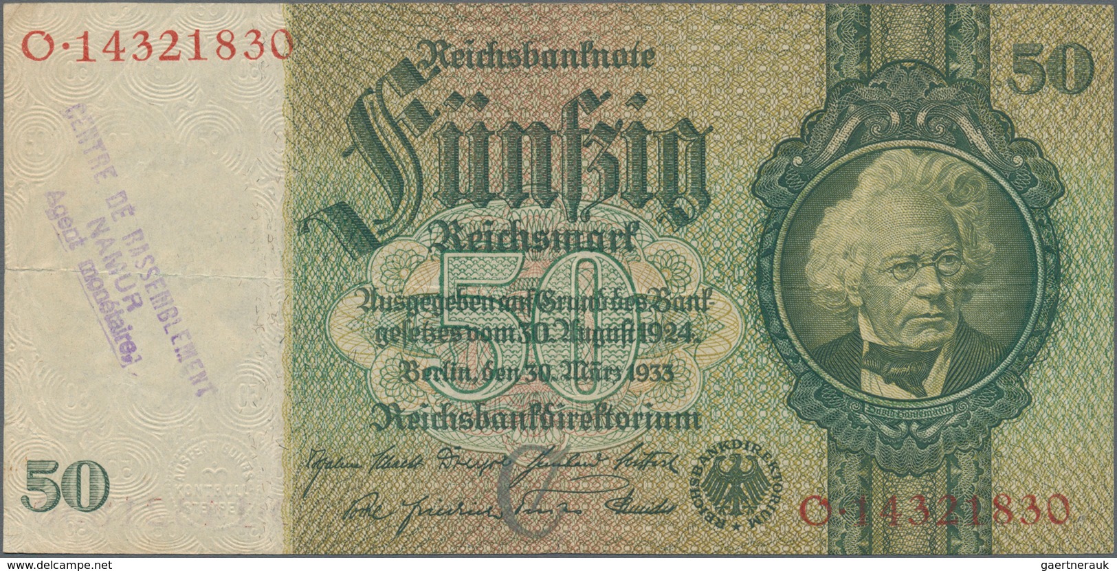 Deutschland - Deutsches Reich bis 1945: Großes Lot mit 15 belgischen Abstempelungen auf 50 Reichsmar