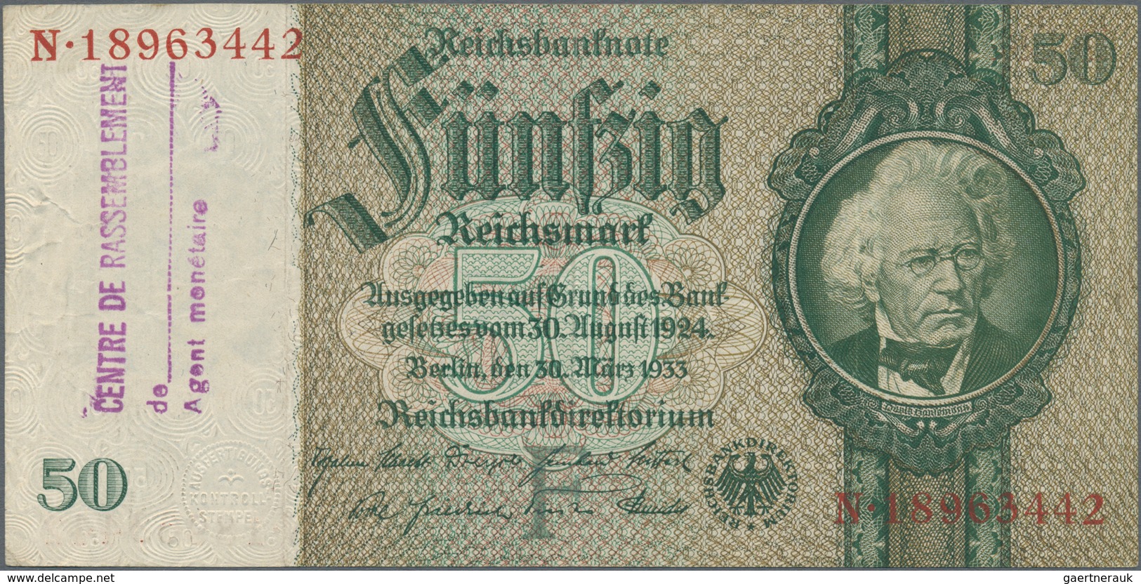 Deutschland - Deutsches Reich bis 1945: Großes Lot mit 15 belgischen Abstempelungen auf 50 Reichsmar