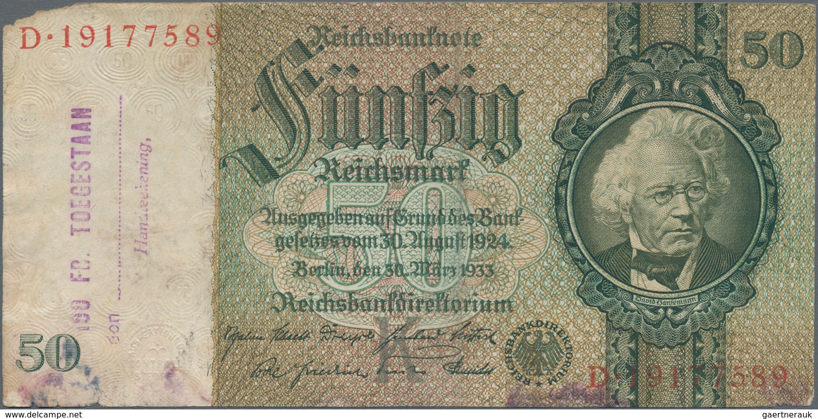 Deutschland - Deutsches Reich bis 1945: Großes Lot mit 15 belgischen Abstempelungen auf 50 Reichsmar