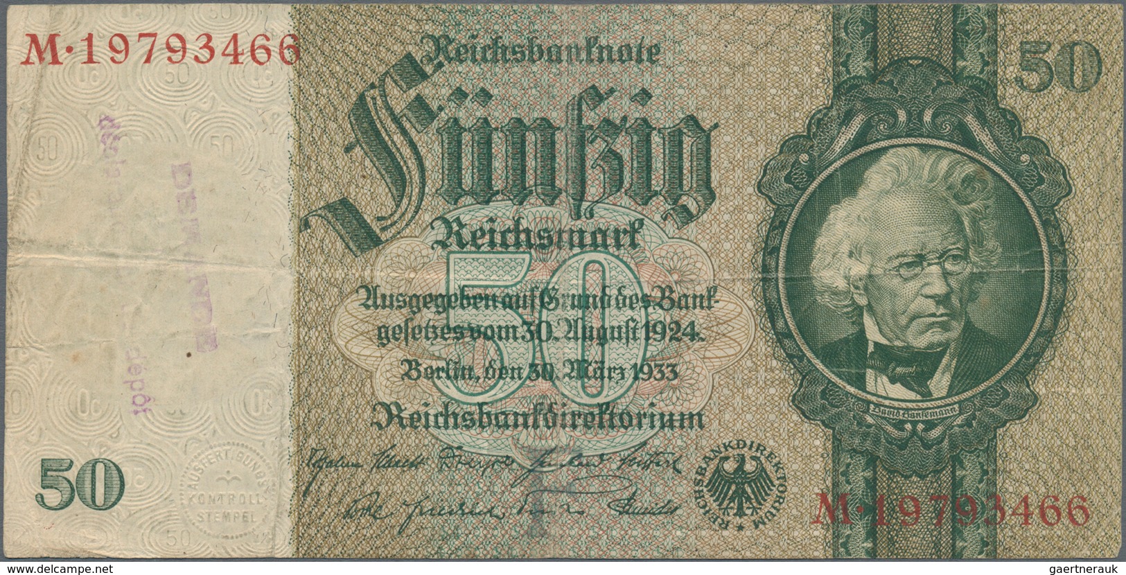 Deutschland - Deutsches Reich bis 1945: Großes Lot mit 15 belgischen Abstempelungen auf 50 Reichsmar