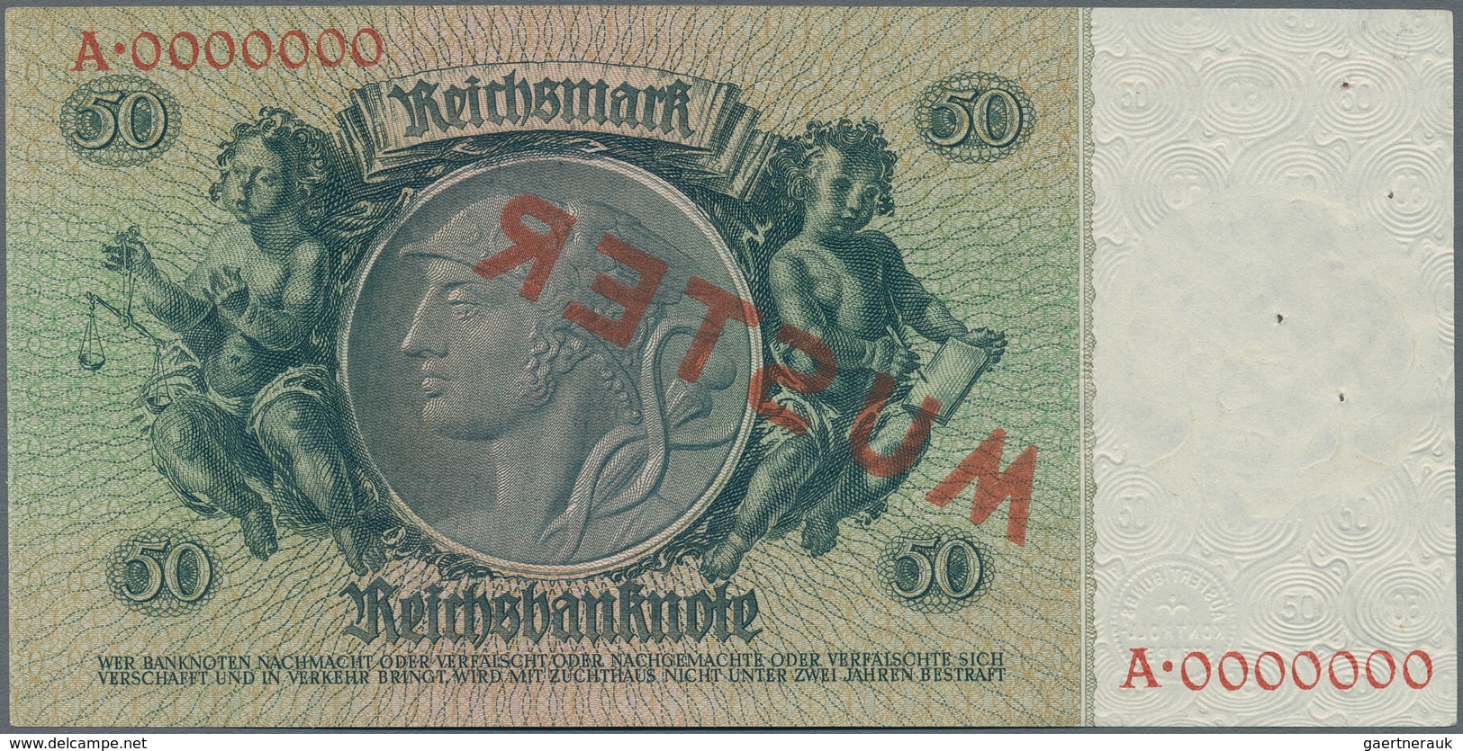 Deutschland - Deutsches Reich Bis 1945: 50 Reichsmark 1933 MUSTER, Ro.175M Mit KN A0000000 Und Rotem - Altri & Non Classificati