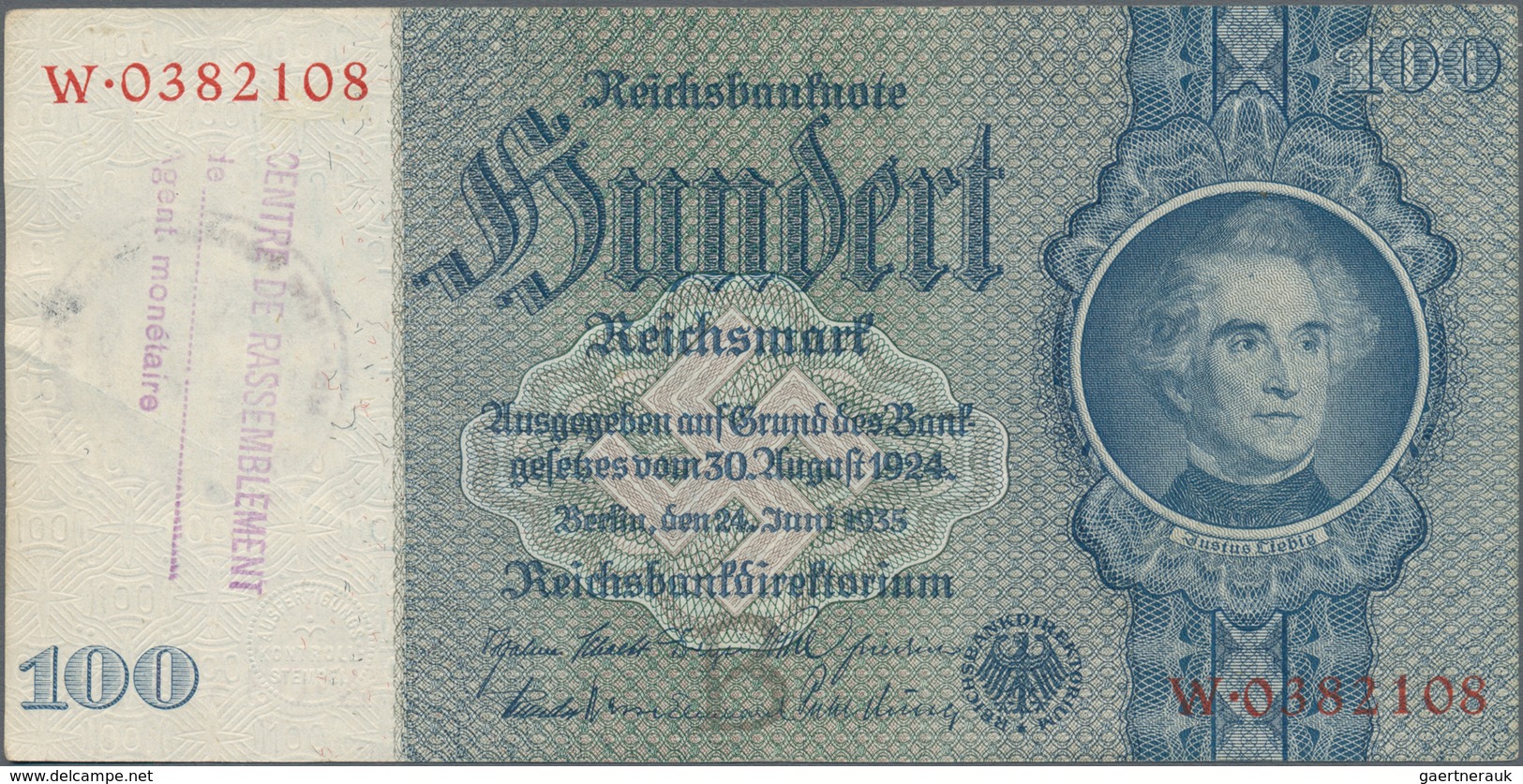 Deutschland - Deutsches Reich Bis 1945: Lot Mit 7 Belgischen Abstempelungen Auf 100 Reichsmark, Dabe - Altri & Non Classificati