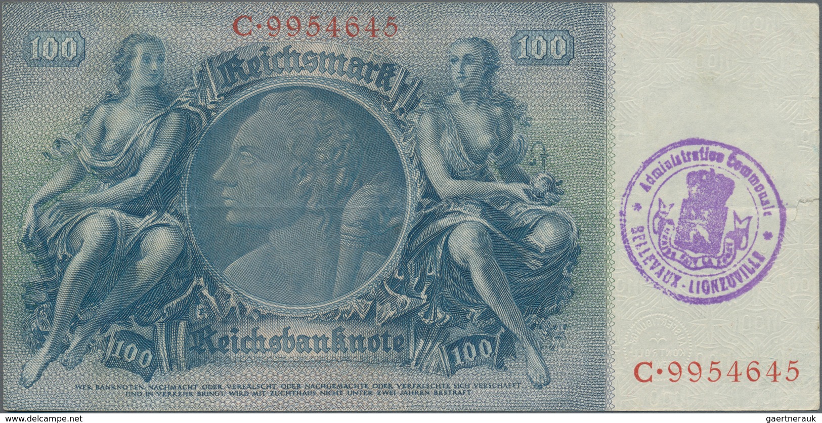 Deutschland - Deutsches Reich bis 1945: Lot mit 7 belgischen Abstempelungen auf 100 Reichsmark, dabe