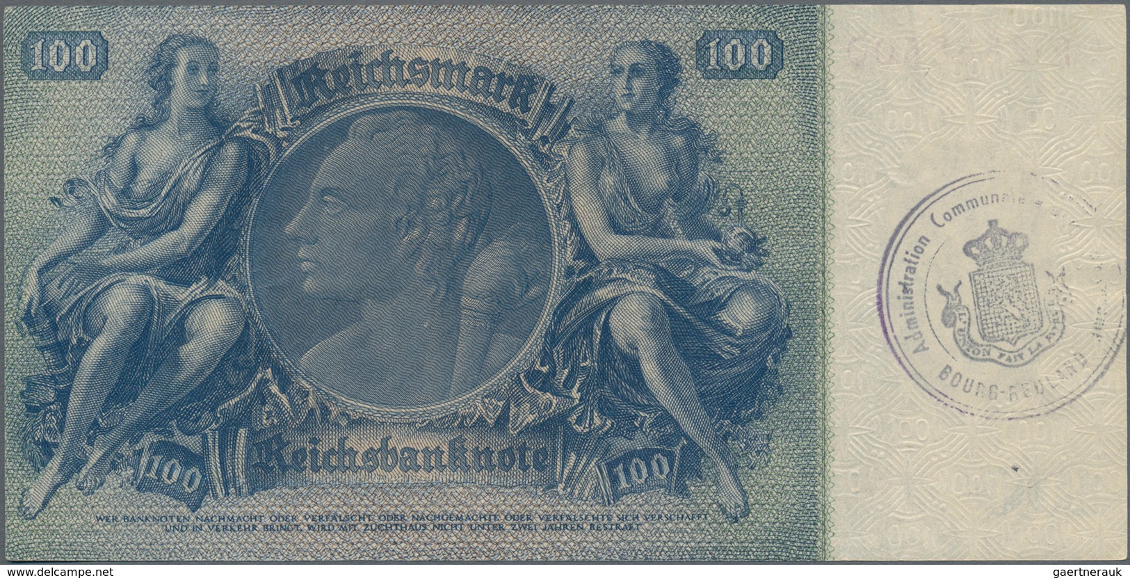 Deutschland - Deutsches Reich bis 1945: Lot mit 7 belgischen Abstempelungen auf 100 Reichsmark, dabe