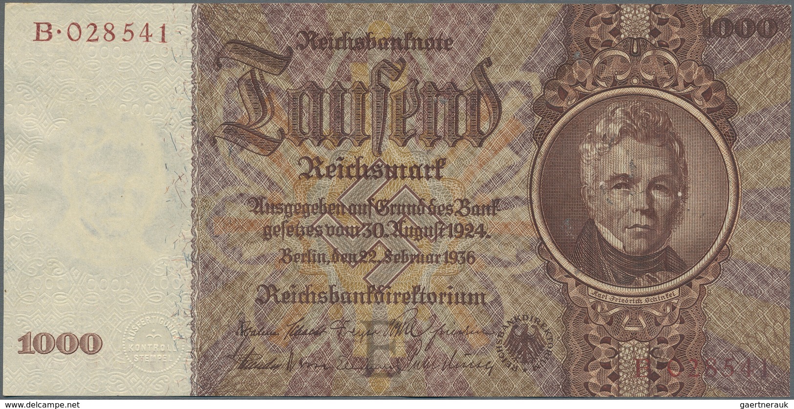 Deutschland - Deutsches Reich Bis 1945: 1000 Reichsmark 1936, Udr. E, Serie Bmit Brauner Statt Roter - Andere & Zonder Classificatie