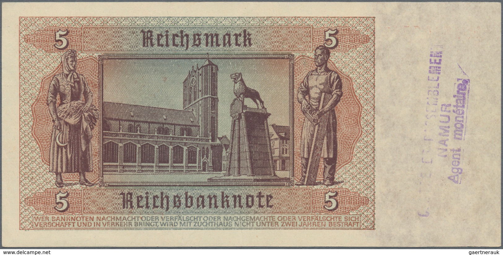 Deutschland - Deutsches Reich Bis 1945: Kleines Lot Mit 7 Belgischen Abstempelungen Auf 5 Reichsmark - Altri & Non Classificati