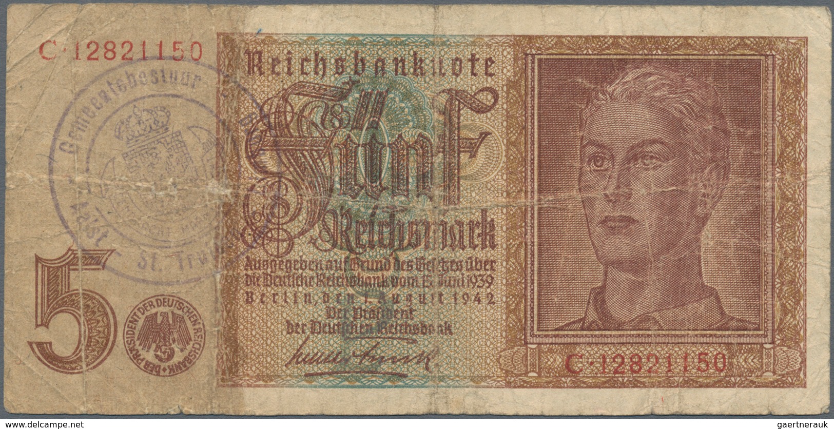 Deutschland - Deutsches Reich Bis 1945: Kleines Lot Mit 7 Belgischen Abstempelungen Auf 5 Reichsmark - Andere & Zonder Classificatie