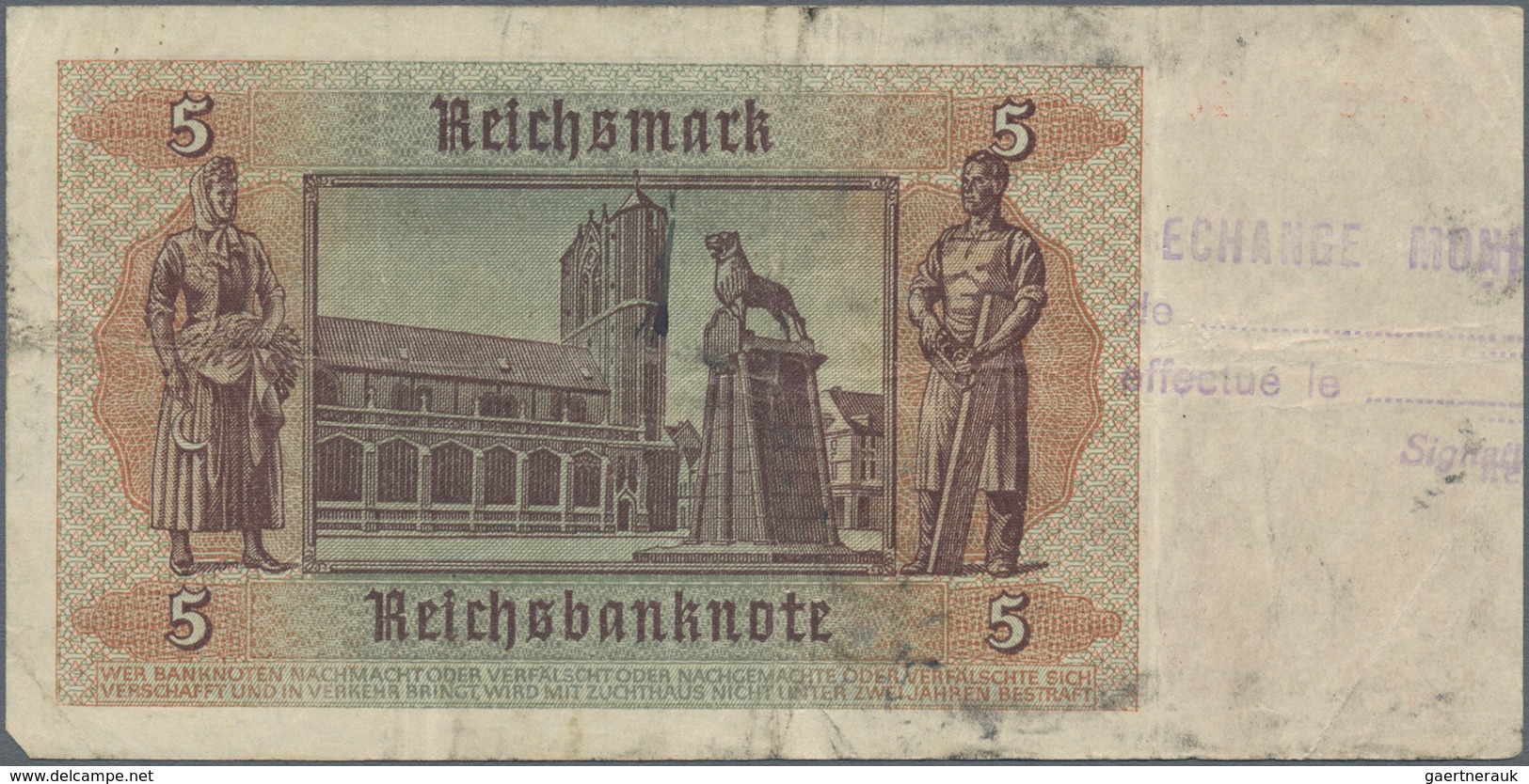 Deutschland - Deutsches Reich bis 1945: Kleines Lot mit 7 belgischen Abstempelungen auf 5 Reichsmark