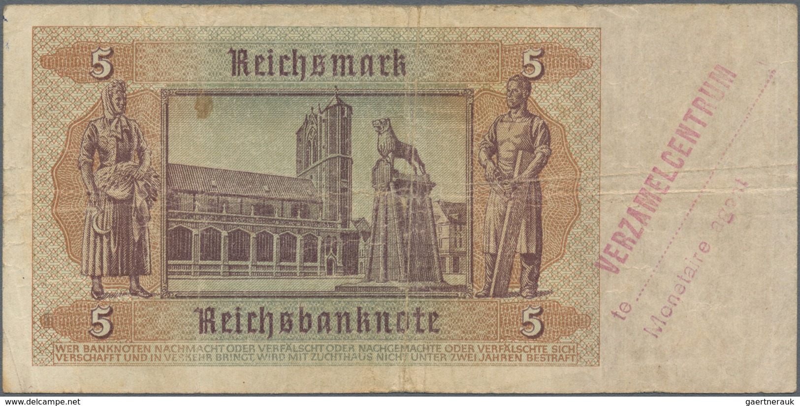 Deutschland - Deutsches Reich bis 1945: Kleines Lot mit 7 belgischen Abstempelungen auf 5 Reichsmark