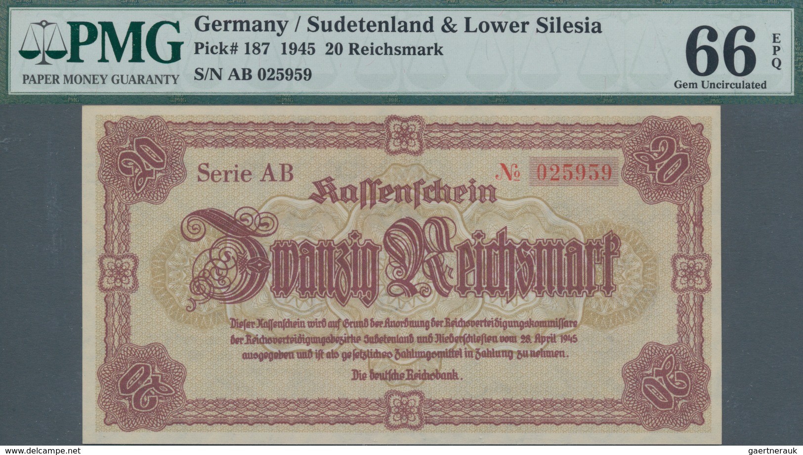 Deutschland - Deutsches Reich Bis 1945: Lot Mit 4 Banknoten 20 Reichsmark 1945, Ro.186, Alle PMG Gep - Altri & Non Classificati