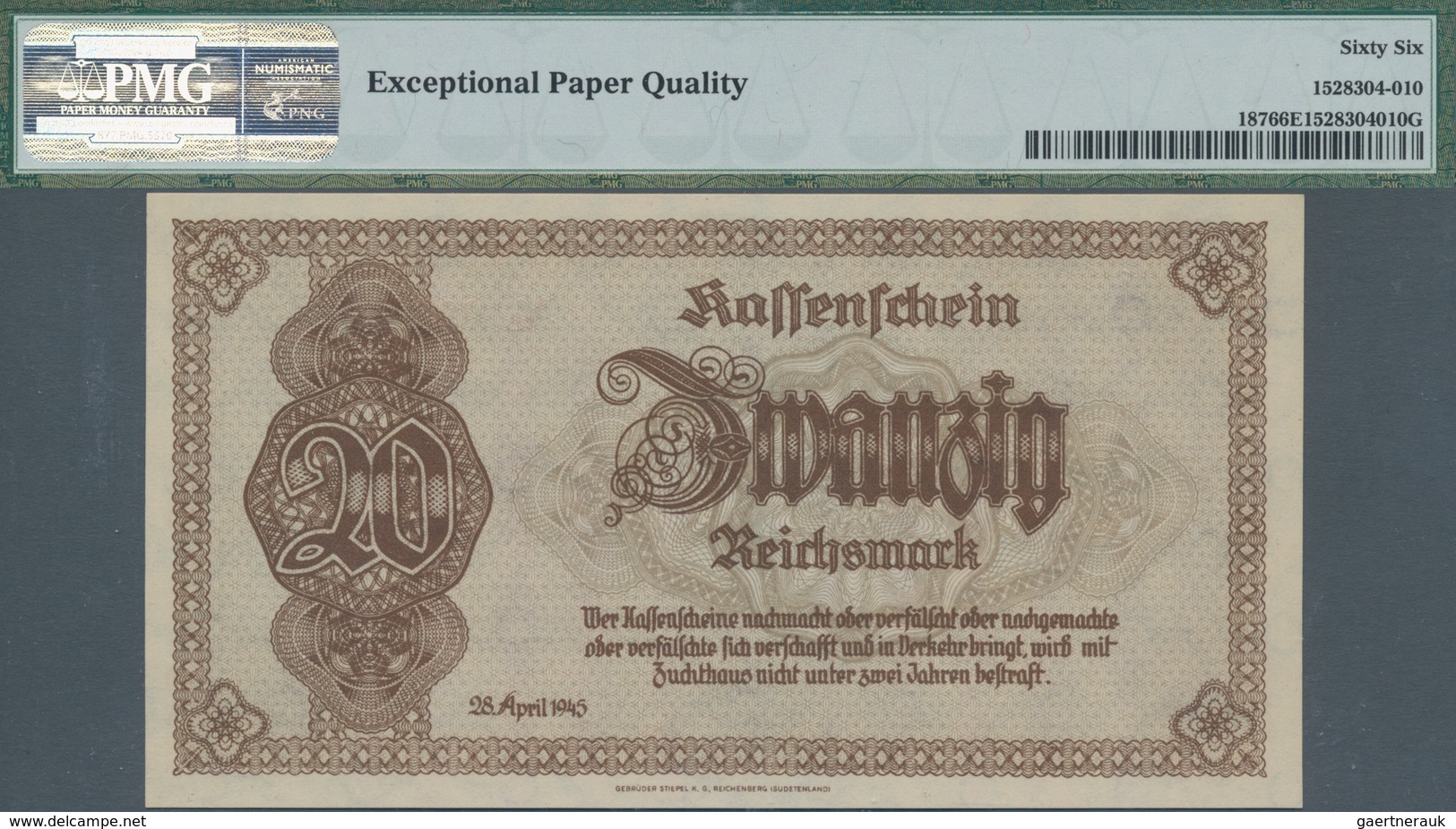 Deutschland - Deutsches Reich Bis 1945: Lot Mit 4 Banknoten 20 Reichsmark 1945, Ro.186, Alle PMG Gep - Sonstige & Ohne Zuordnung