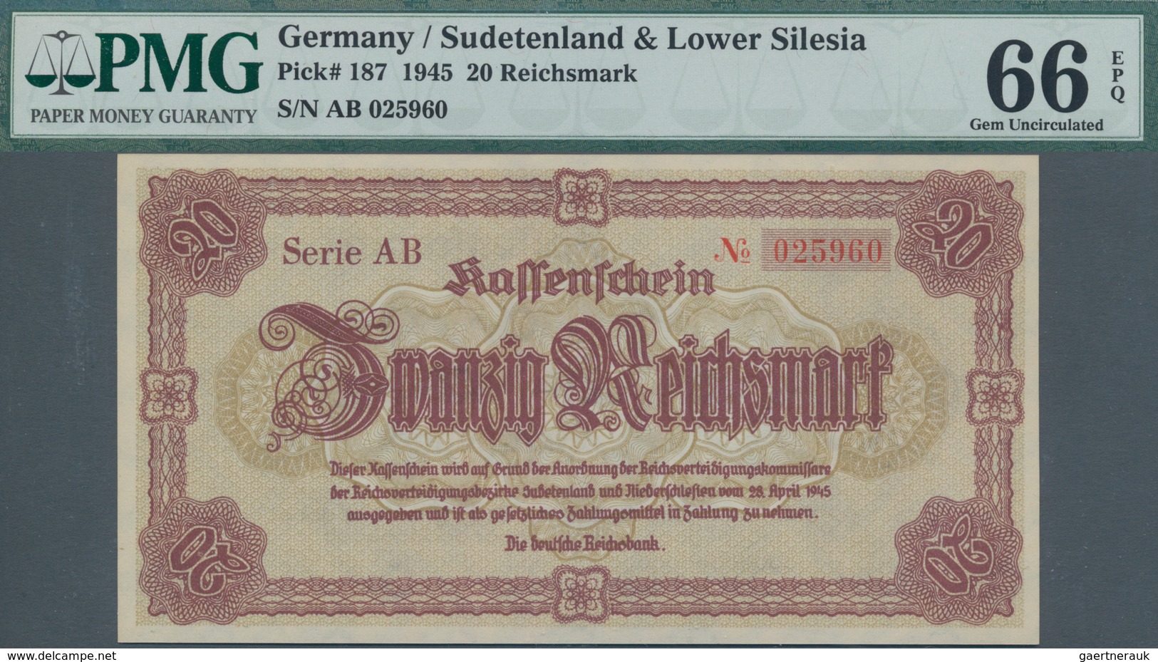 Deutschland - Deutsches Reich Bis 1945: Lot Mit 4 Banknoten 20 Reichsmark 1945, Ro.186, Alle PMG Gep - Altri & Non Classificati