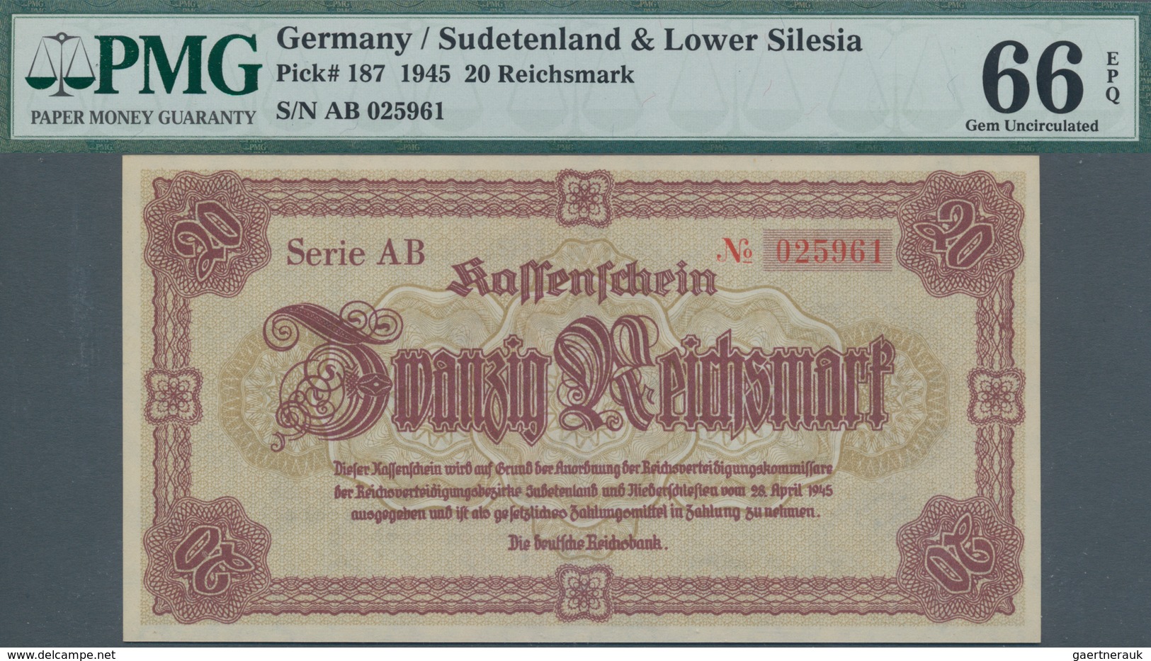 Deutschland - Deutsches Reich Bis 1945: Lot Mit 4 Banknoten 20 Reichsmark 1945, Ro.186, Alle PMG Gep - Otros & Sin Clasificación