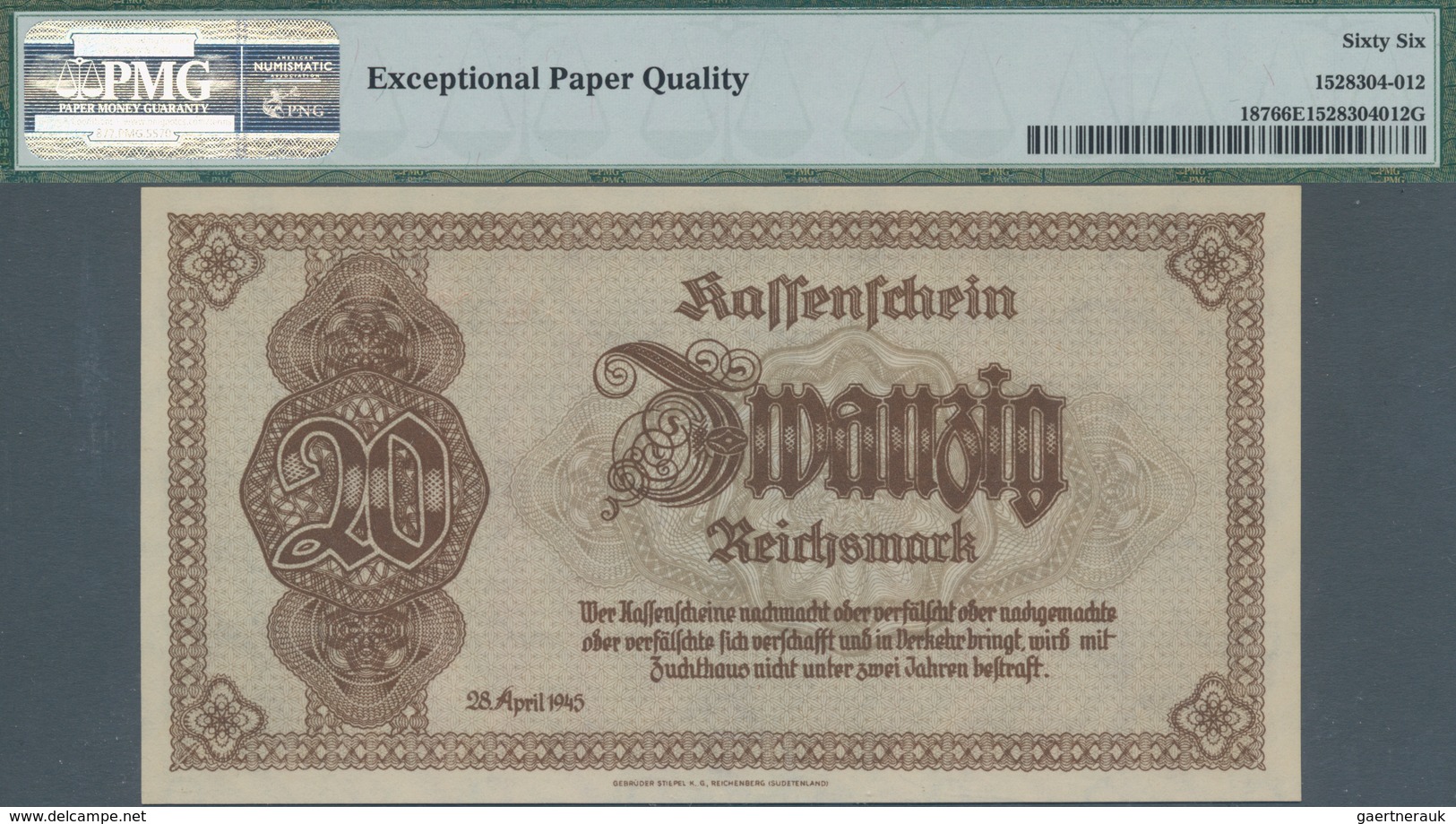 Deutschland - Deutsches Reich bis 1945: Lot mit 4 Banknoten 20 Reichsmark 1945, Ro.186, alle PMG gep