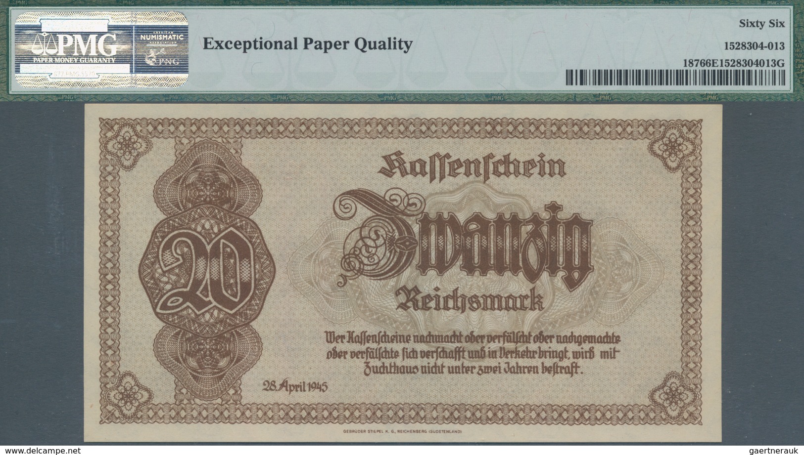 Deutschland - Deutsches Reich bis 1945: Lot mit 4 Banknoten 20 Reichsmark 1945, Ro.186, alle PMG gep