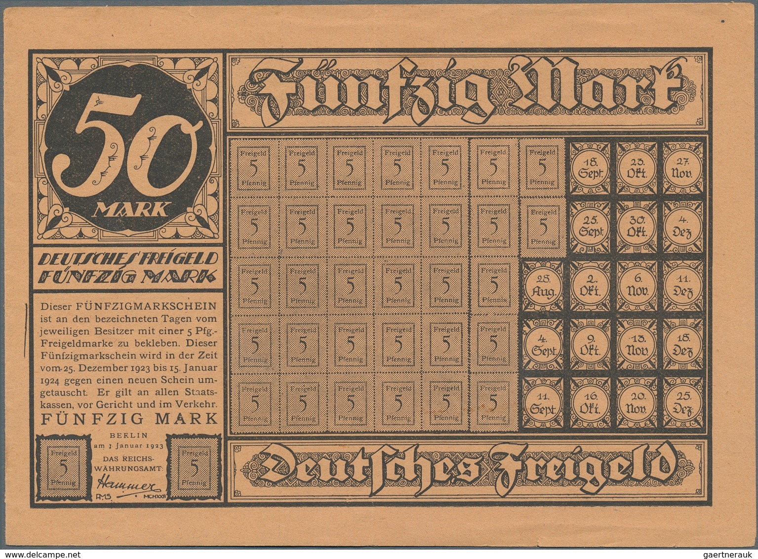 Deutschland - Deutsches Reich Bis 1945: Deutsches Freigeld 50 Mark 1923 Vom Freiland-Freigeld-Verlag - Otros & Sin Clasificación