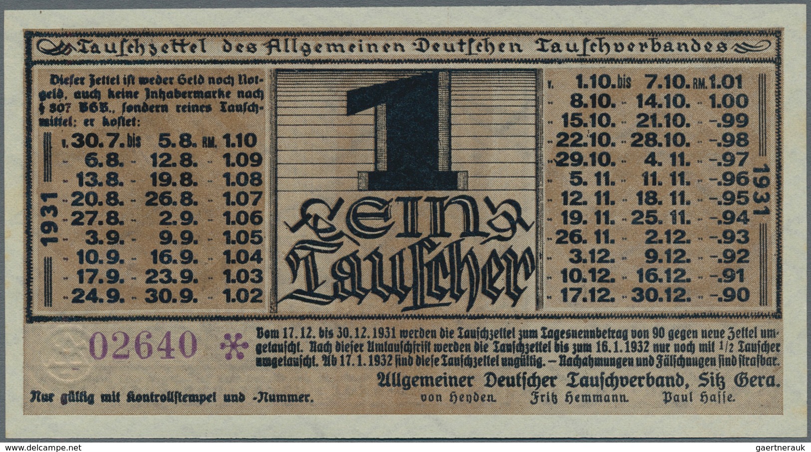 Deutschland - Deutsches Reich Bis 1945: 1 Tauscher Des Allgemeinen Deutschen Tauschverbandes Gera 19 - Sonstige & Ohne Zuordnung