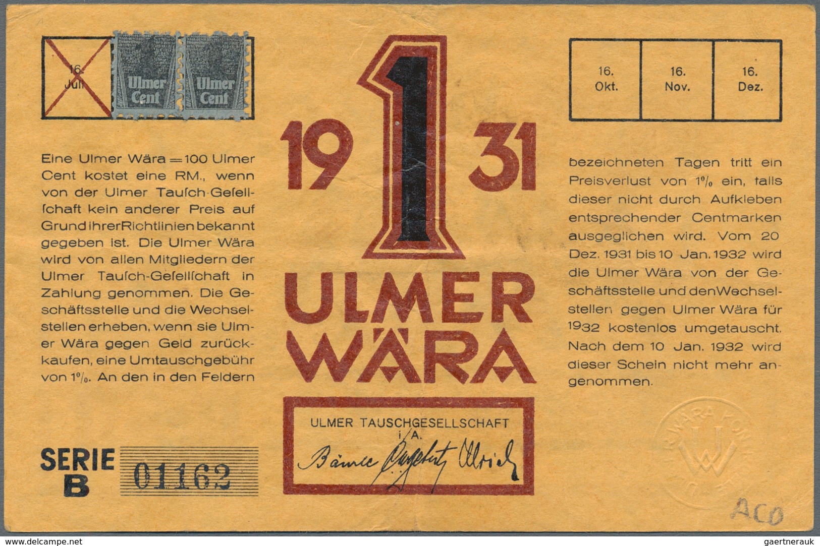 Deutschland - Deutsches Reich Bis 1945: Ulmer Wära, Set Mit 1/2, 2 X 1, 2, 5 Und 10 Wära 1931, Teils - Otros & Sin Clasificación