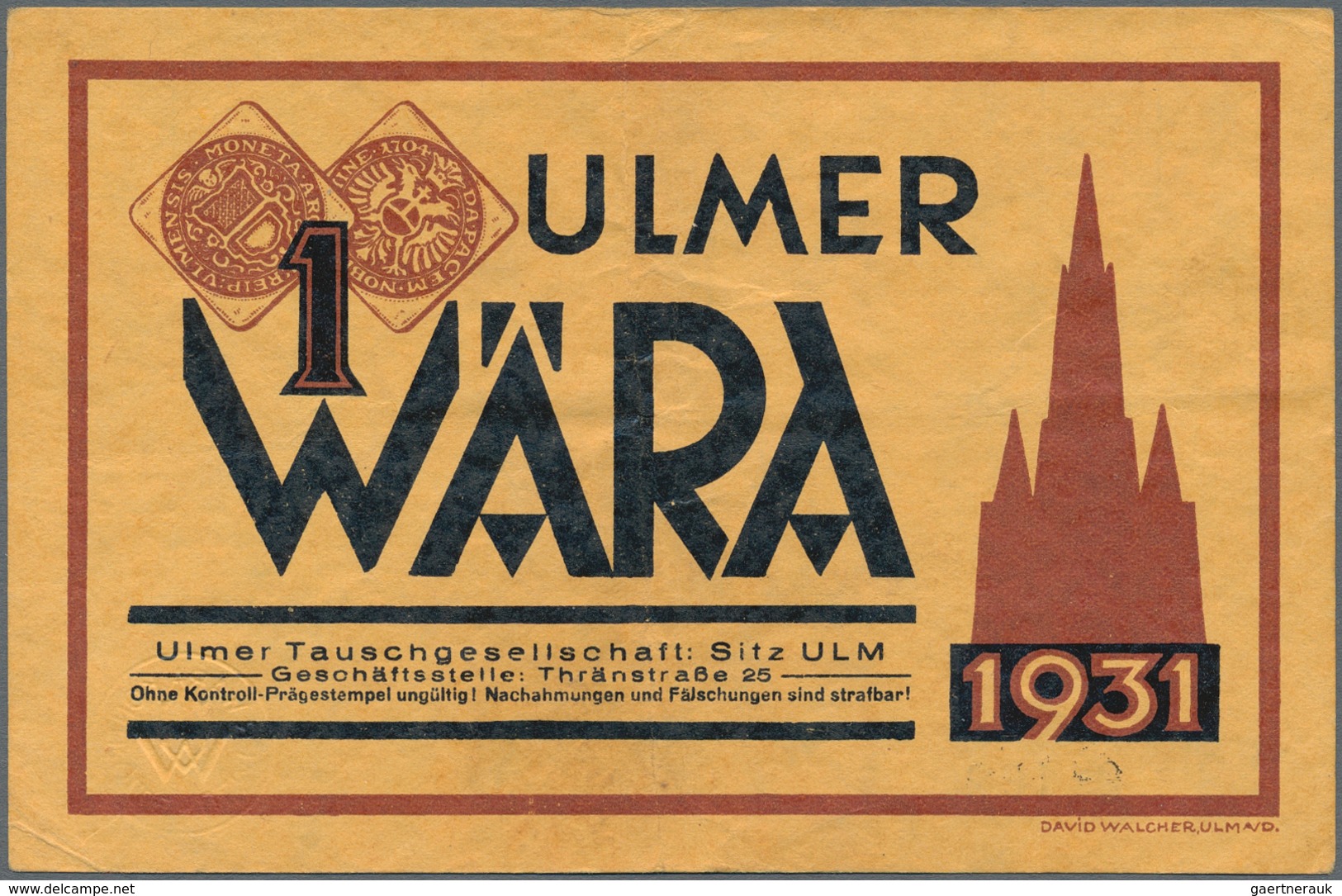 Deutschland - Deutsches Reich bis 1945: Ulmer Wära, set mit 1/2, 2 x 1, 2, 5 und 10 Wära 1931, teils