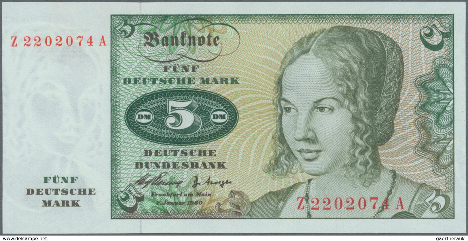 Deutschland - Bank Deutscher Länder + Bundesrepublik Deutschland: 5 DM 1960 Ersatznote Serie "Z/A", - Otros & Sin Clasificación