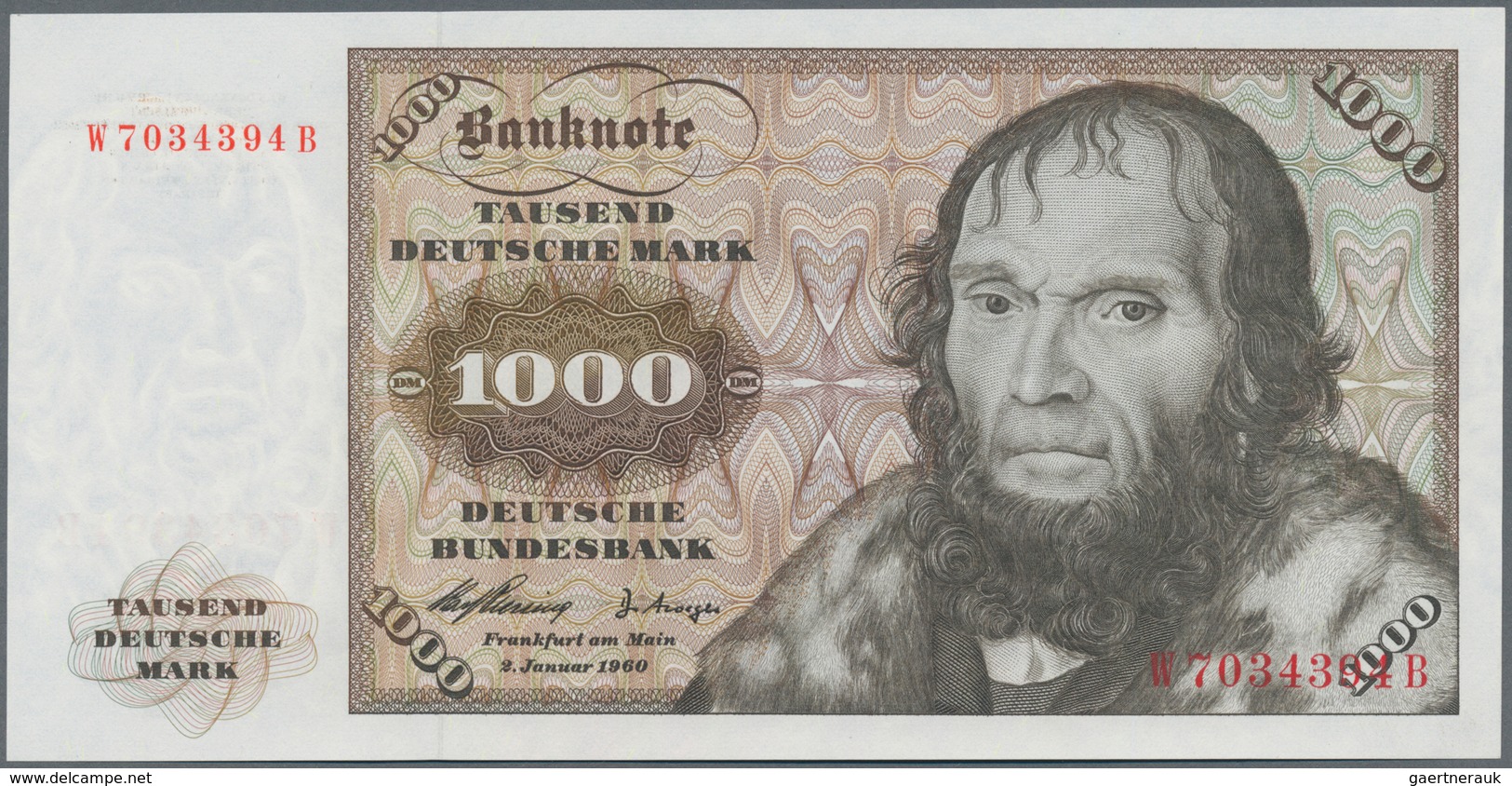 Deutschland - Bank Deutscher Länder + Bundesrepublik Deutschland: 1000 DM 1960, Serie "W/B", Ro.268a - Andere & Zonder Classificatie