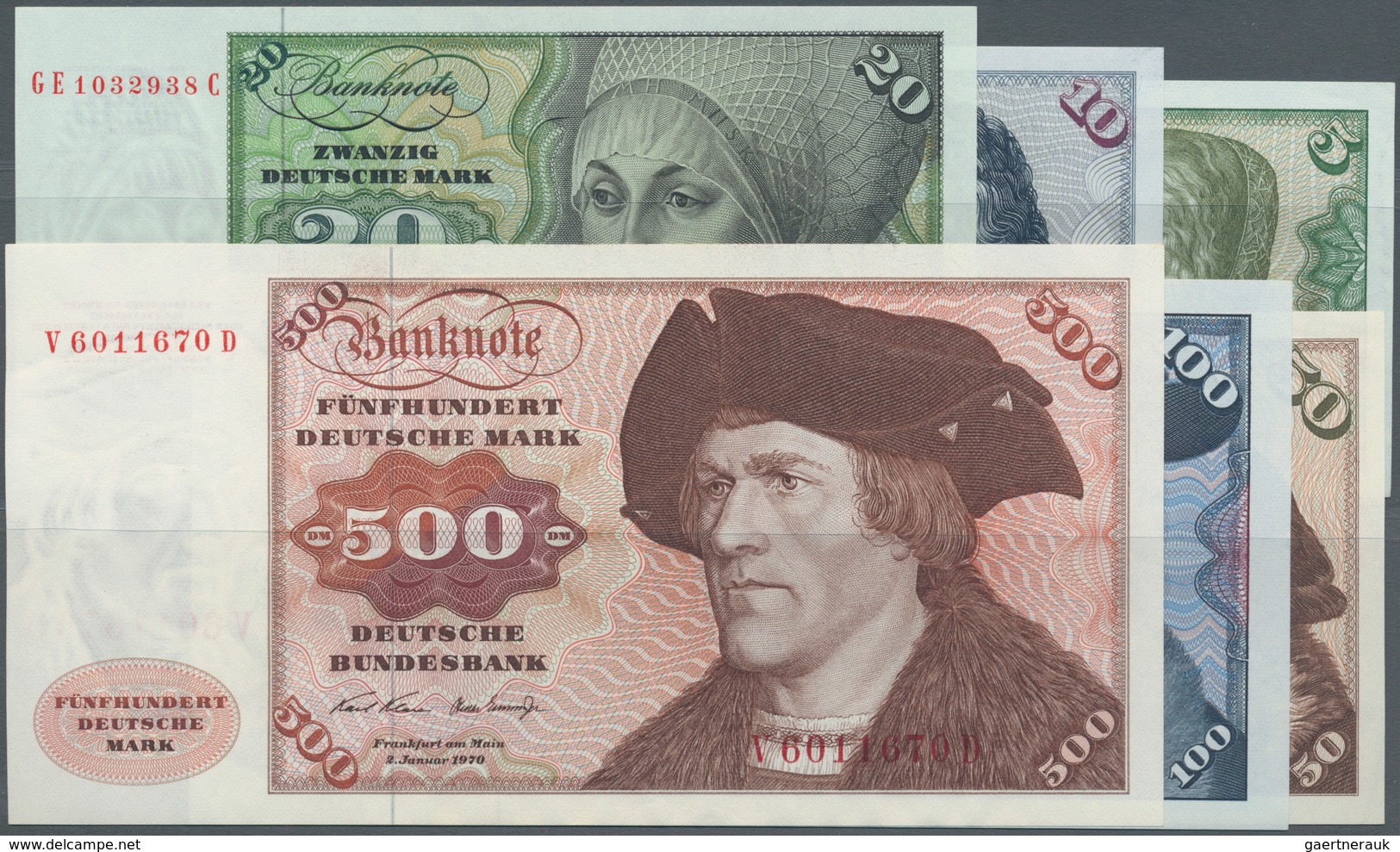 Deutschland - Bank Deutscher Länder + Bundesrepublik Deutschland: Lot Mit 6 Banknoten 5 - 500 DM 197 - Otros & Sin Clasificación