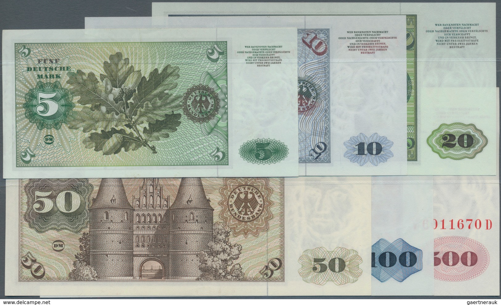Deutschland - Bank Deutscher Länder + Bundesrepublik Deutschland: Lot Mit 6 Banknoten 5 - 500 DM 197 - Sonstige & Ohne Zuordnung