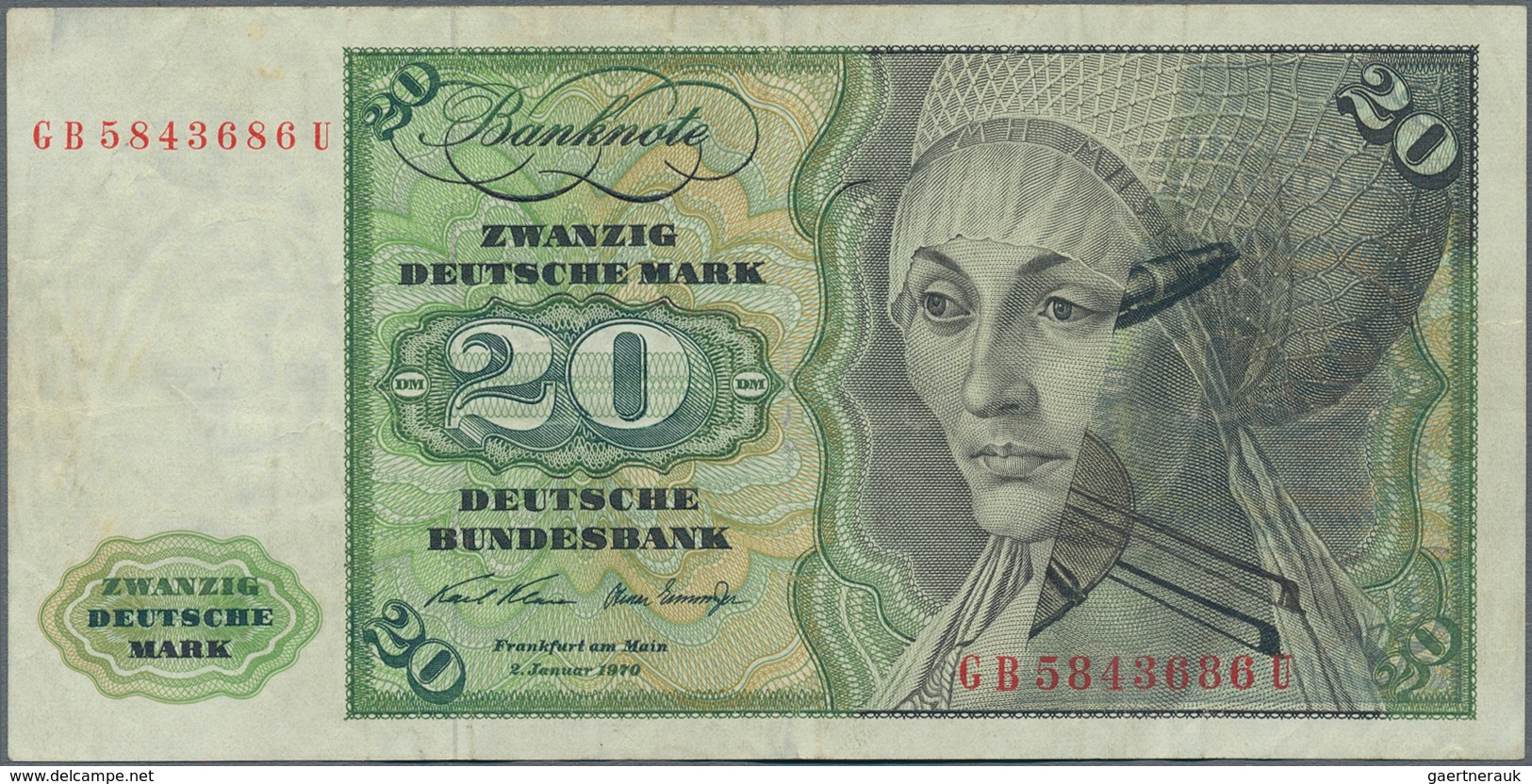 Deutschland - Bank Deutscher Länder + Bundesrepublik Deutschland: 20 DM 1970, Ro.271a Abklatsch, Tei - Altri & Non Classificati