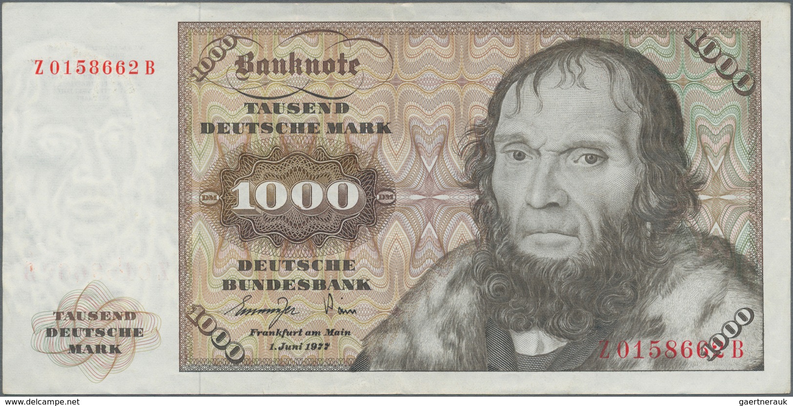 Deutschland - Bank Deutscher Länder + Bundesrepublik Deutschland: 1000 DM 1977 Ersatznote Serie "Z/B - Sonstige & Ohne Zuordnung