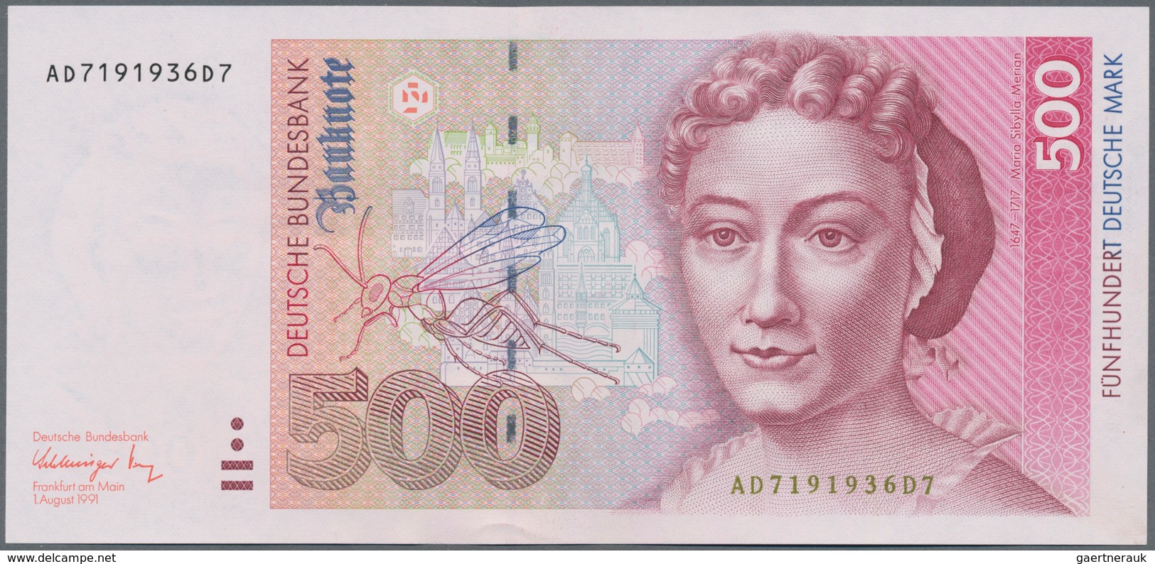 Deutschland - Bank Deutscher Länder + Bundesrepublik Deutschland: 500 DM 1991, Serie "AD/D", Ro.301a - Sonstige & Ohne Zuordnung