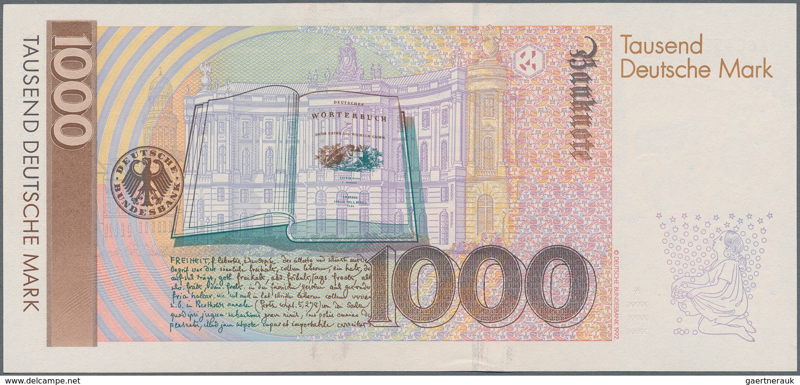 Deutschland - Bank Deutscher Länder + Bundesrepublik Deutschland: 1000 DM 1991, Ro.302a, Zwei Leicht - Sonstige & Ohne Zuordnung