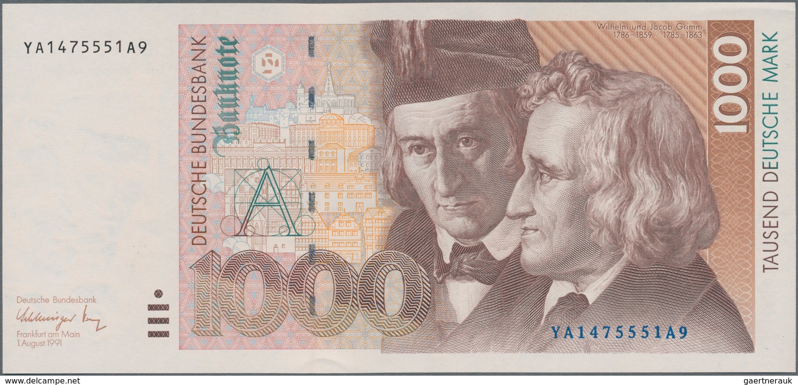 Deutschland - Bank Deutscher Länder + Bundesrepublik Deutschland: 1000 DM 1991, Ersatznote Serie "YA - Otros & Sin Clasificación