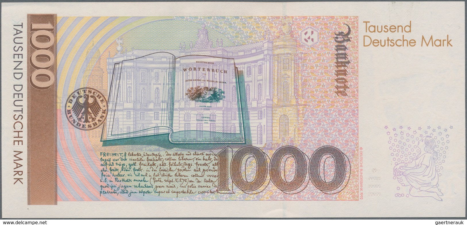 Deutschland - Bank Deutscher Länder + Bundesrepublik Deutschland: 1000 DM 1991, Ersatznote Serie "YA - Altri & Non Classificati
