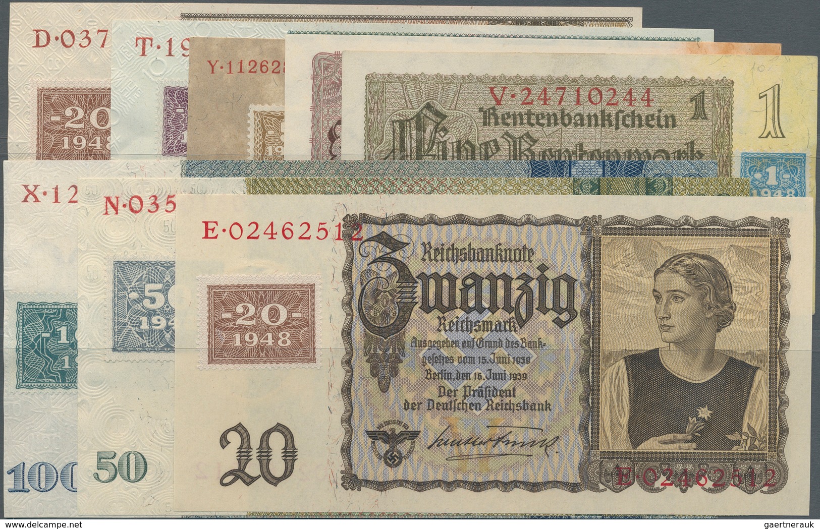 Deutschland - DDR: Klebemarkensatz 1948 Von 1 Bis 100 Mark, Dabei Auch Die 20 Mark Mit Kupon Aufgekl - Otros & Sin Clasificación