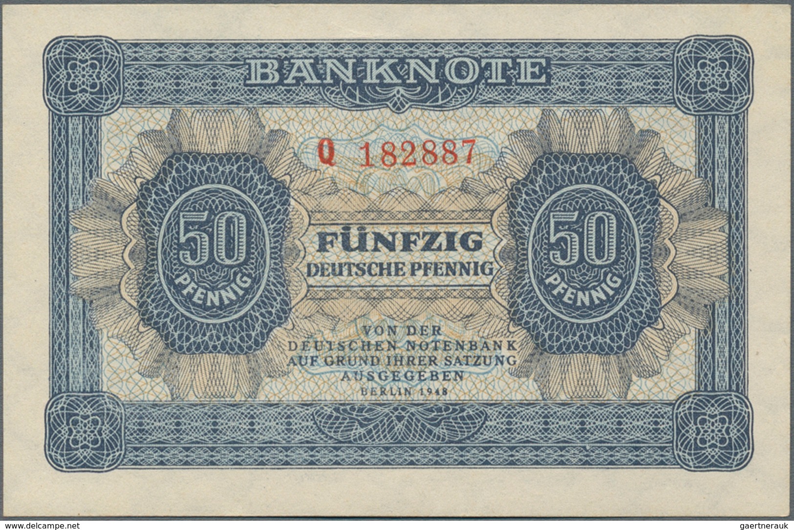 Deutschland - DDR: 50 Pfennig 1948, UdSSR-Druck Mit 6-stelliger KN, Serie Q, Ro.339a In Kassenfrisch - Altri & Non Classificati