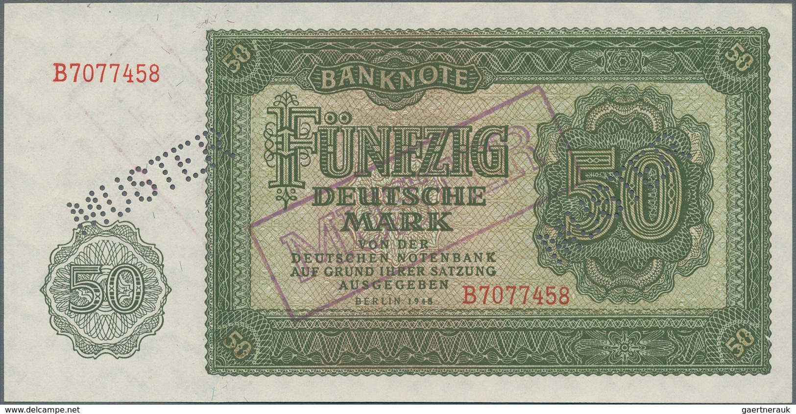 Deutschland - DDR: Mustersatz Der Deutschen Notenbank 1948 Von 50 Pfennig Bis 1000 Mark 1948, Alle A - Altri & Non Classificati