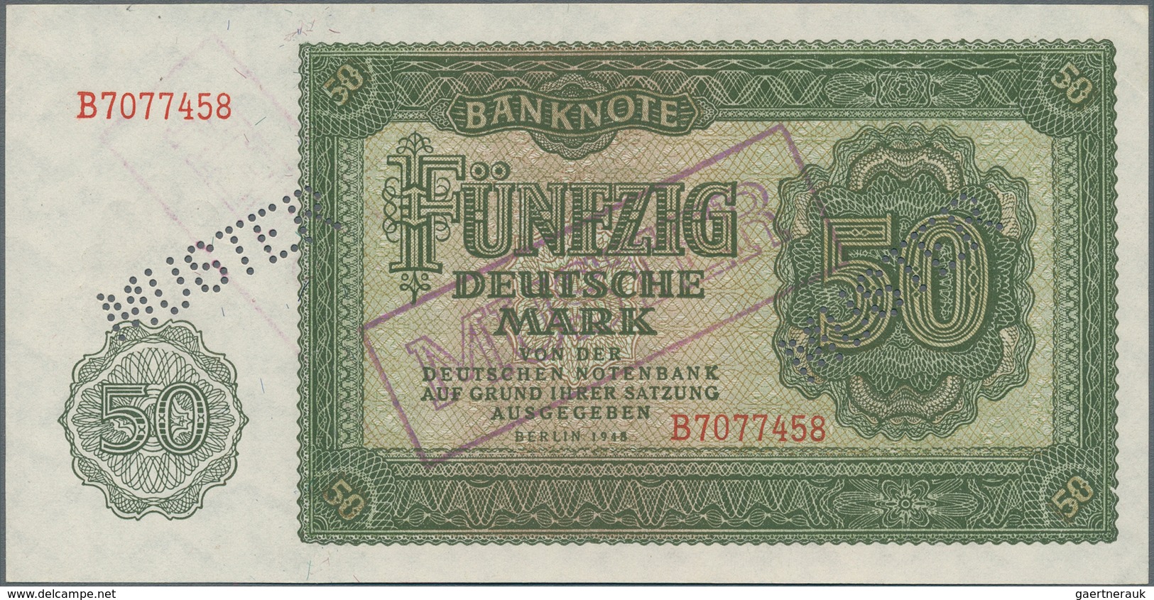 Deutschland - DDR: Mustersatz Der Deutschen Notenbank 1948 Von 50 Pfennig Bis 1000 Mark 1948, Alle A - Sonstige & Ohne Zuordnung